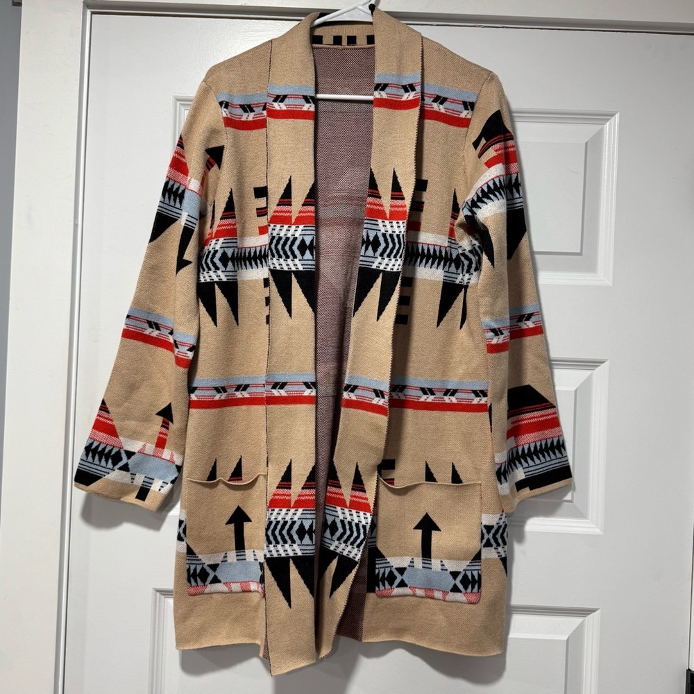 Aztec Patterned Tan Sweater - Picture 2 of 9